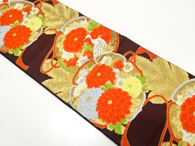 JAPANESE KIMONO / ANTIQUE FUKURO OBI / SILK / WOVEN CRANE